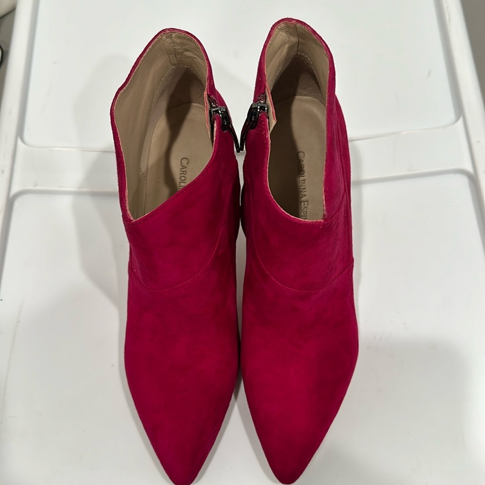 Carolina Espinosa pink suede heeled booties boots witchy avant garde size 8 NIB